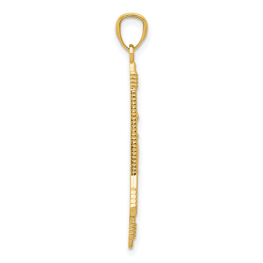 14k Polished and Textured Bow and Arrow Pendant