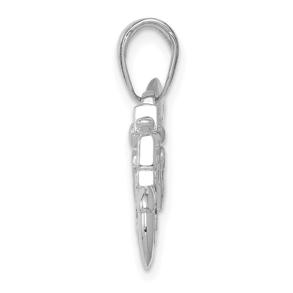14K White Gold Polished and Textured 3-D Motorcycle Pendant