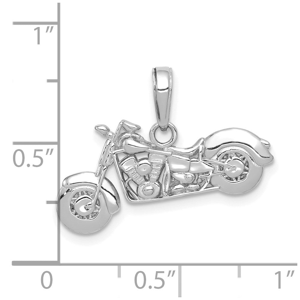 14K White Gold Polished and Textured 3-D Motorcycle Pendant
