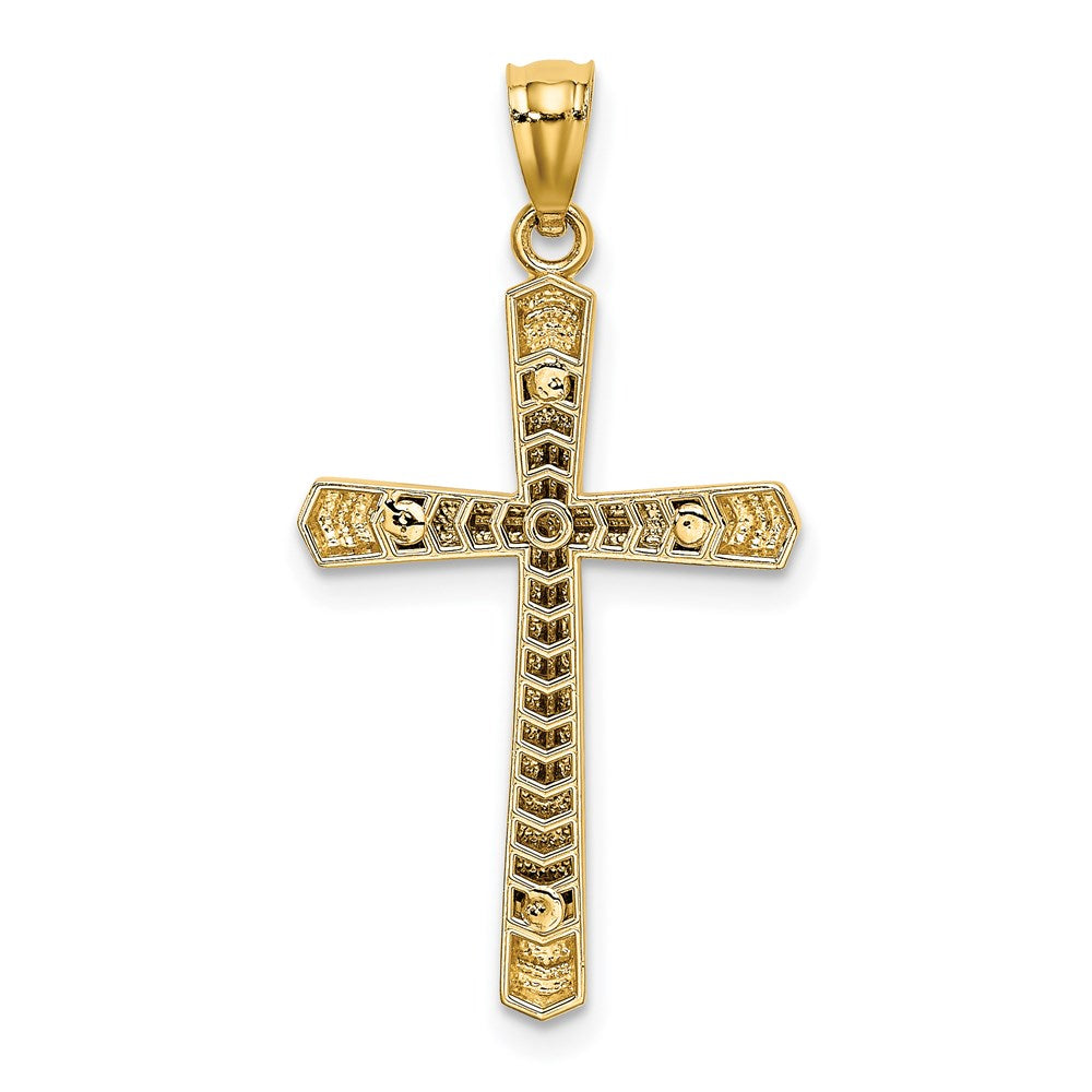 14K Two-tone Polished Diamond-cut Cross Pendant