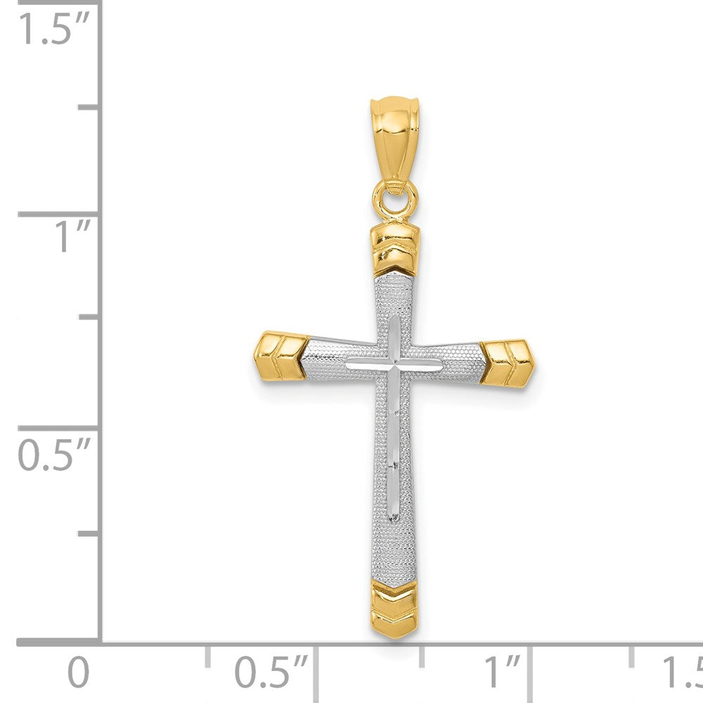 14K Two-tone Polished Diamond-cut Cross Pendant