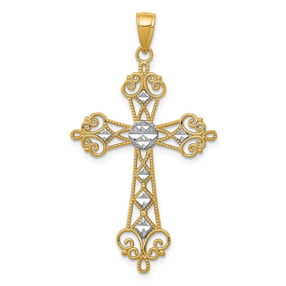 Casted;Diamond-cut;Polished;14K Yellow gold & rhodium;Cut-out