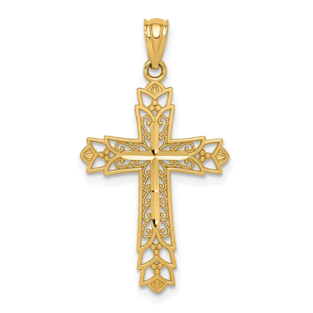 Casted;Polished;14k Yellow gold;Reversible;Filigree;Textured;Cut-out