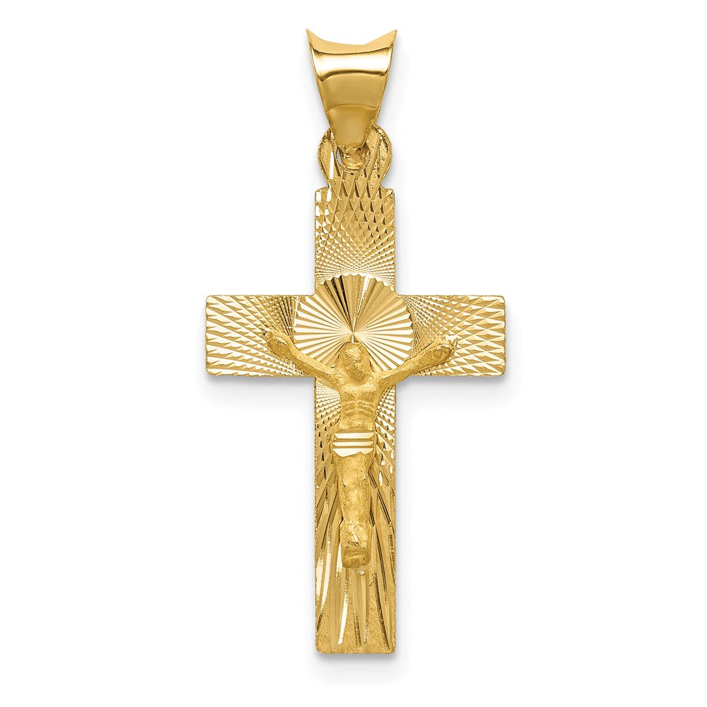 14k Yellow gold;Flat back;Textured back;Polished & satin;Diamond Cut