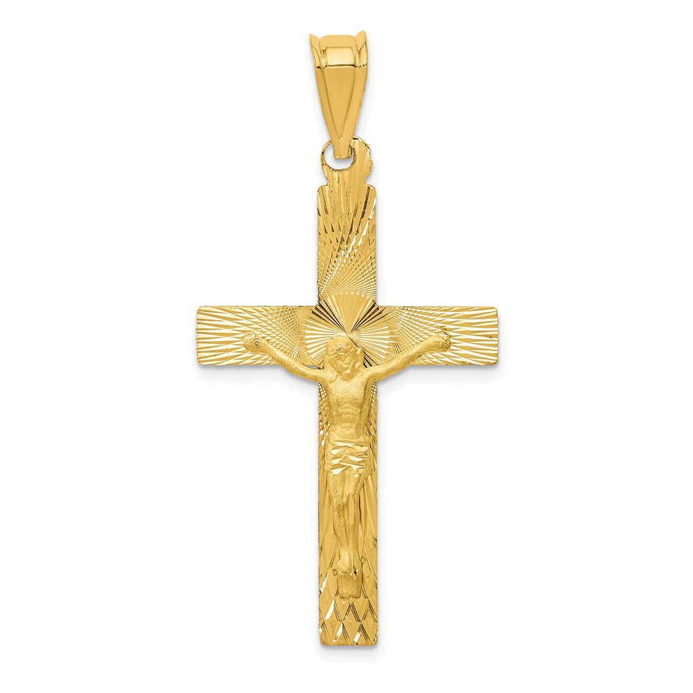 14k Yellow gold;Flat back;Polished & satin;Diamond Cut