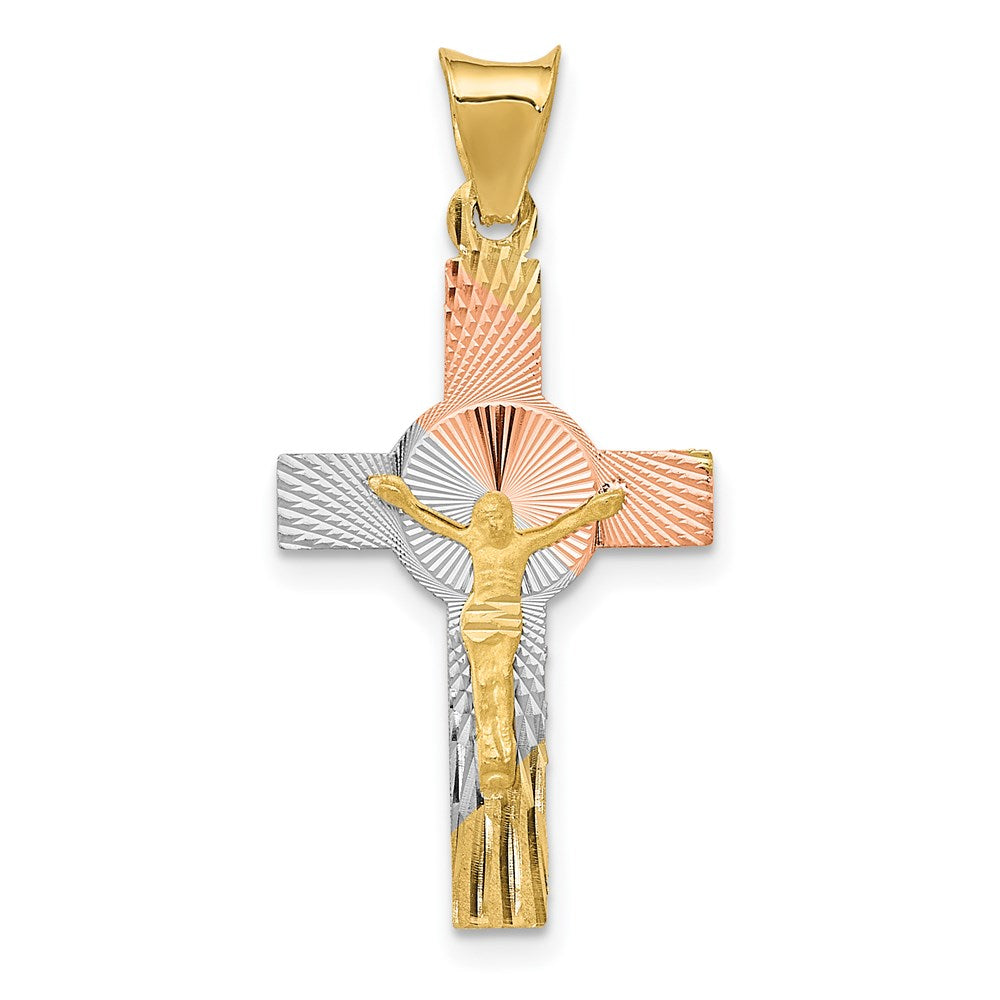 Flat back;Engravable;14K Yellow gold & rhodium;Polished & satin;Diamond Cut
