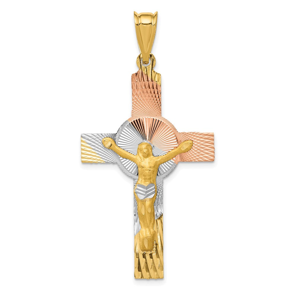 14k Yellow gold;Flat back;Polished & satin;Diamond Cut