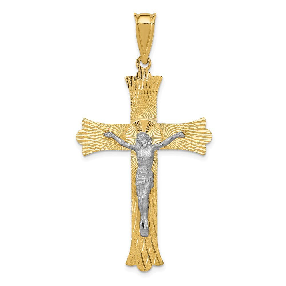 14K Two-tone;Flat back;Polished & satin;Diamond Cut