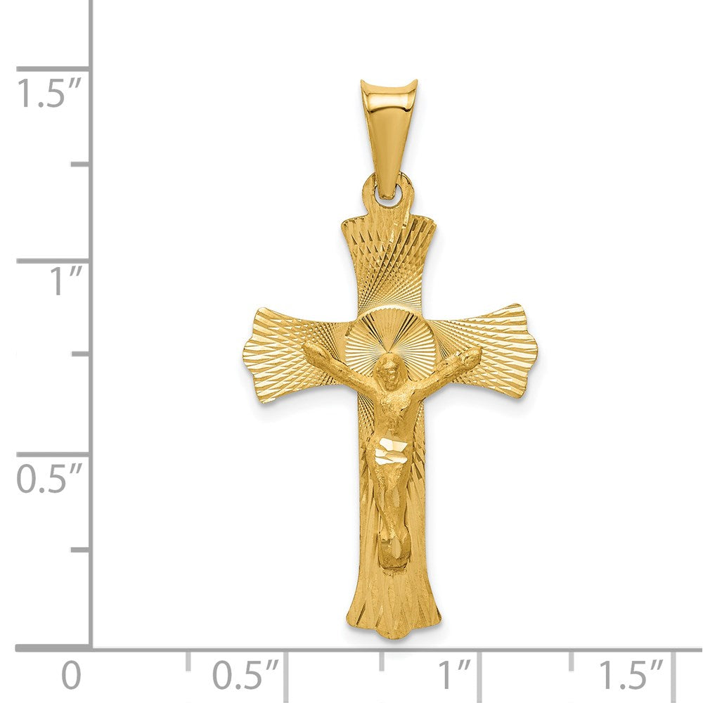 14k Polished Satin and Diamond-cut Crucifix Pendant