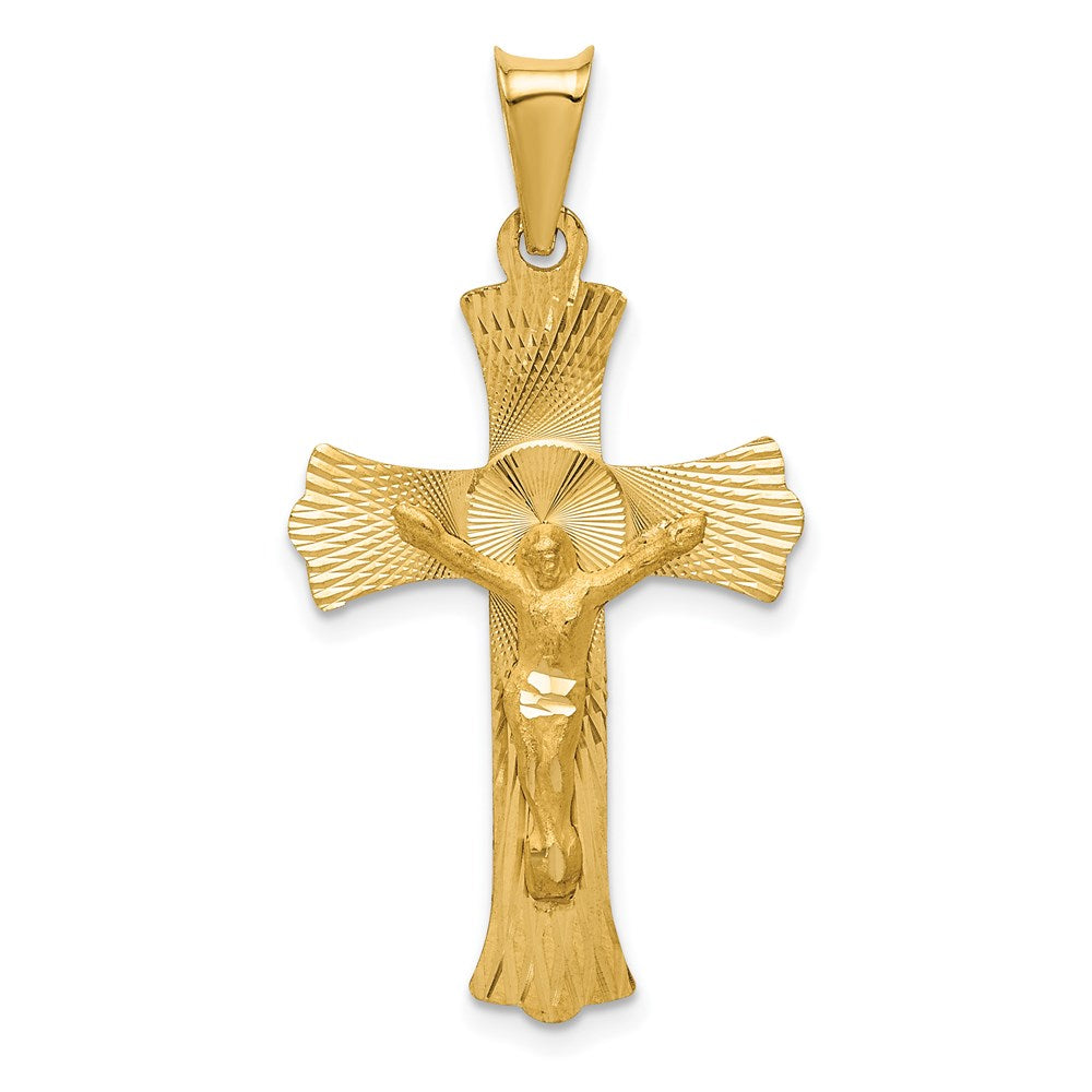 14k Yellow gold;Flat back;Polished & satin;Diamond Cut