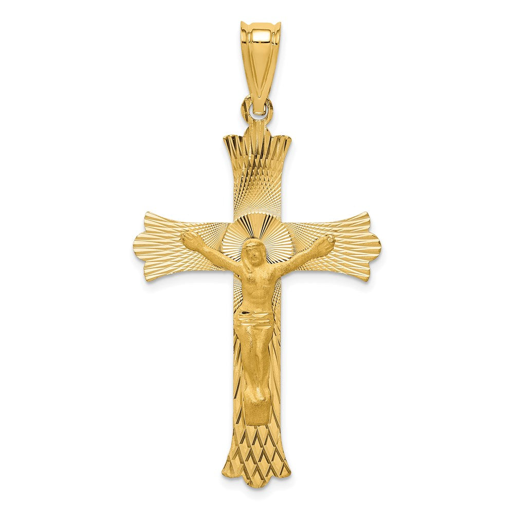 14k Yellow gold;Flat back;Polished & satin;Diamond Cut