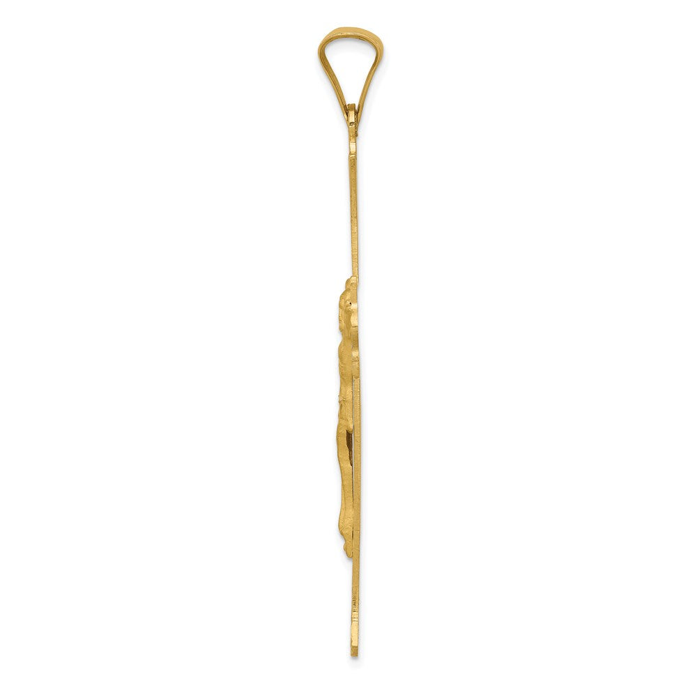 14k Polished Satin and Diamond-cut Crucifix Cross Pendant