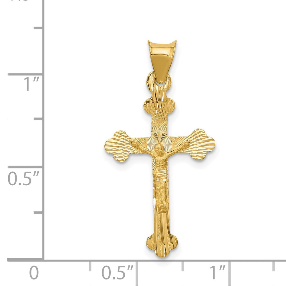 14k Polished Satin and Diamond-cut Crucifix Pendant