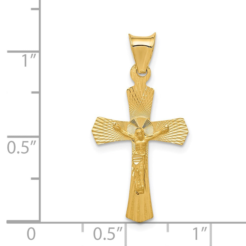14k Polished Satin and Diamond-cut Crucifix Pendant