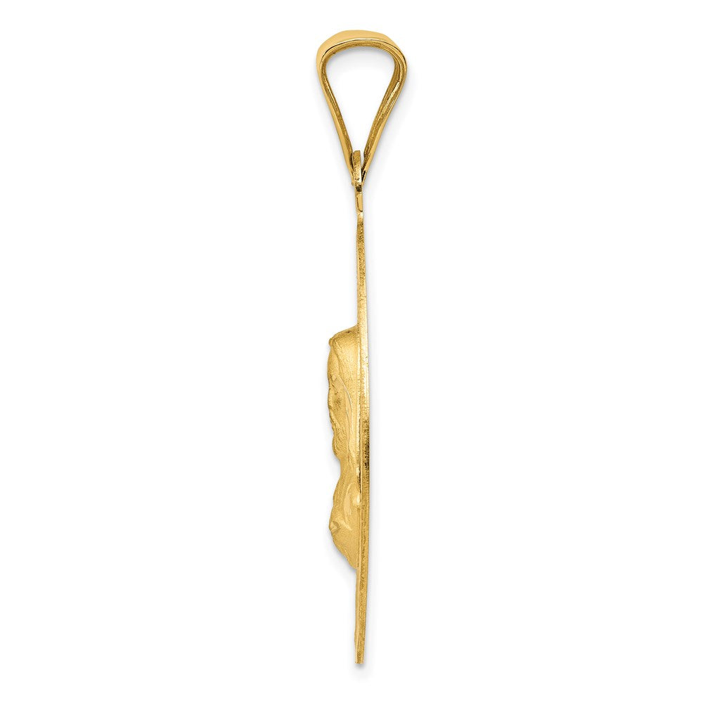 14K with Rose and White Rhodium Diamond-cut Solid Large Sagrado Corazon de Jesus Oval Pendant