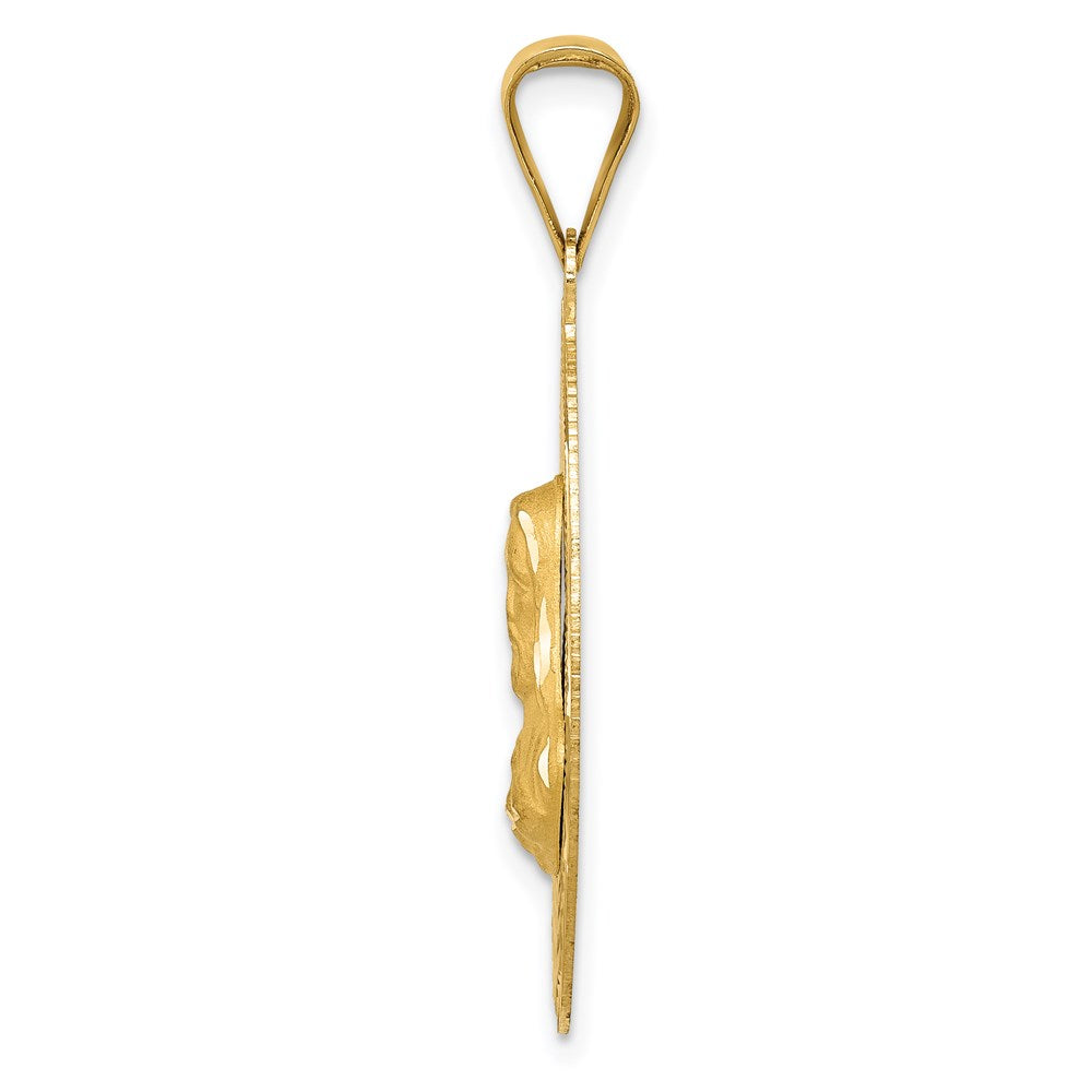 14K Polished Diamond-cut Solid Sagrado Corazon de Jesus Oval Pendant