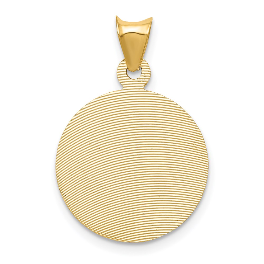 14K Polished Diamond-cut Solid Sagrado Corazon de Jesus Round Pendant
