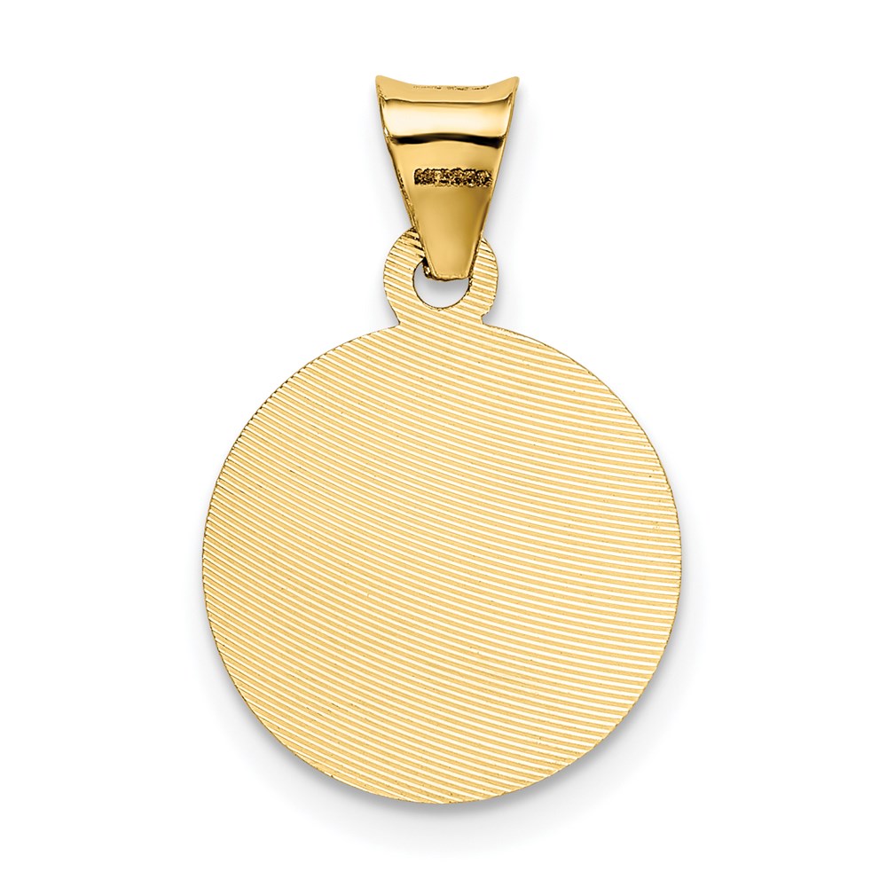 14K with Rose and White Rhodium Diamond-cut Solid Sagrado Corazon de Jesus Round Pendant