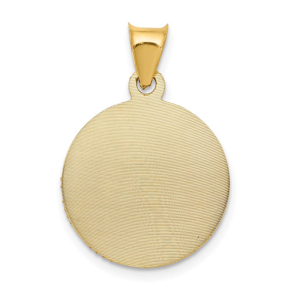 14K with Rose and White Rhodium Diamond-cut Solid Sagrado Corazon de Jesus Round Pendant