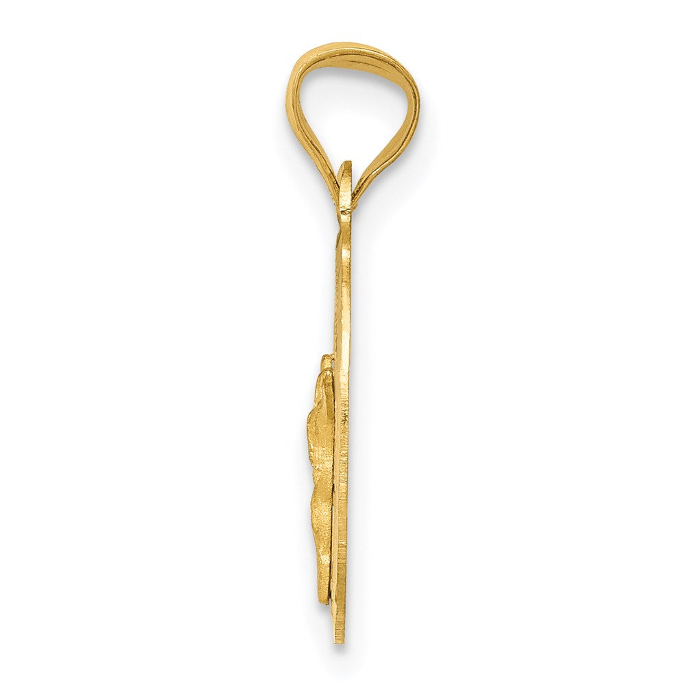 14K Polished Diamond-cut Corpus Oval Pendant