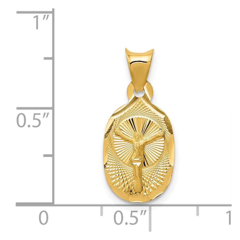 14K Polished Diamond-cut Corpus Oval Pendant
