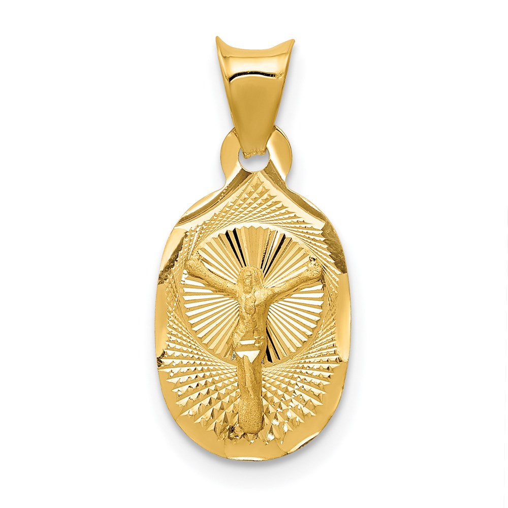 14k Yellow gold;Engravable;Polished & satin;Oval;Diamond Cut