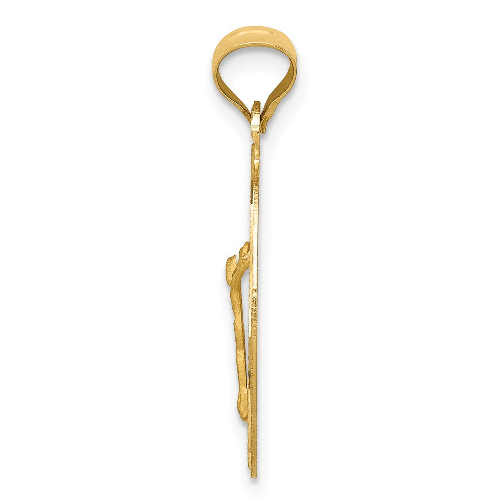 14K Polished Diamond-cut Corpus Oval Pendant