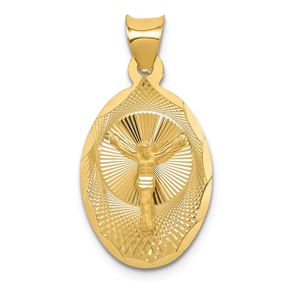 14k Yellow gold;Engravable;Polished & satin;Oval;Diamond Cut
