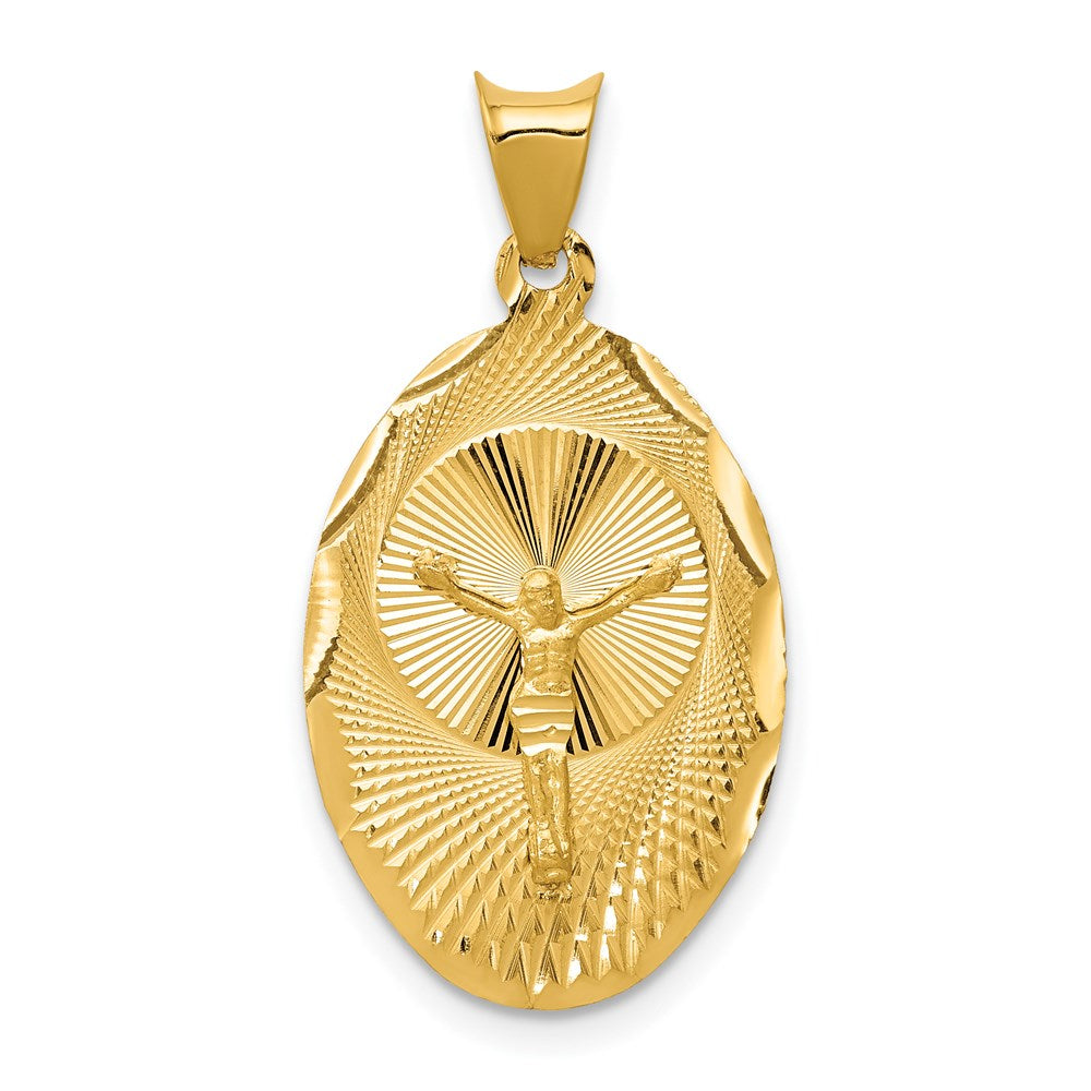 14k Yellow gold;Engravable;Polished & satin;Oval;Diamond Cut
