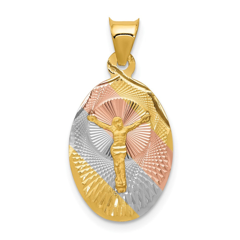 Engravable;14K Yellow gold & rhodium;Polished & satin;Oval;Diamond Cut