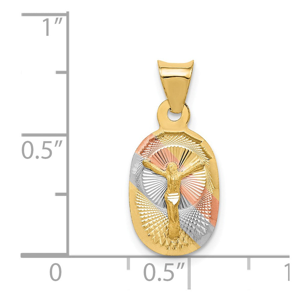 14K with Rose and White Rhodium Diamond-cut Corpus Oval Pendant