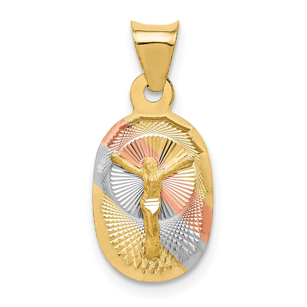 Engravable;14K Yellow gold & rhodium;Polished & satin;Oval;Diamond Cut