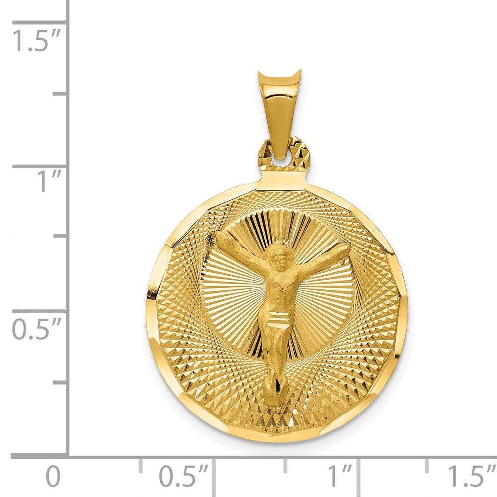 14K Polished Diamond-cut Corpus Circle Pendant