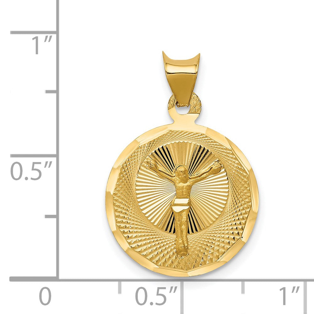14K Polished Diamond-cut Corpus Circle Pendant