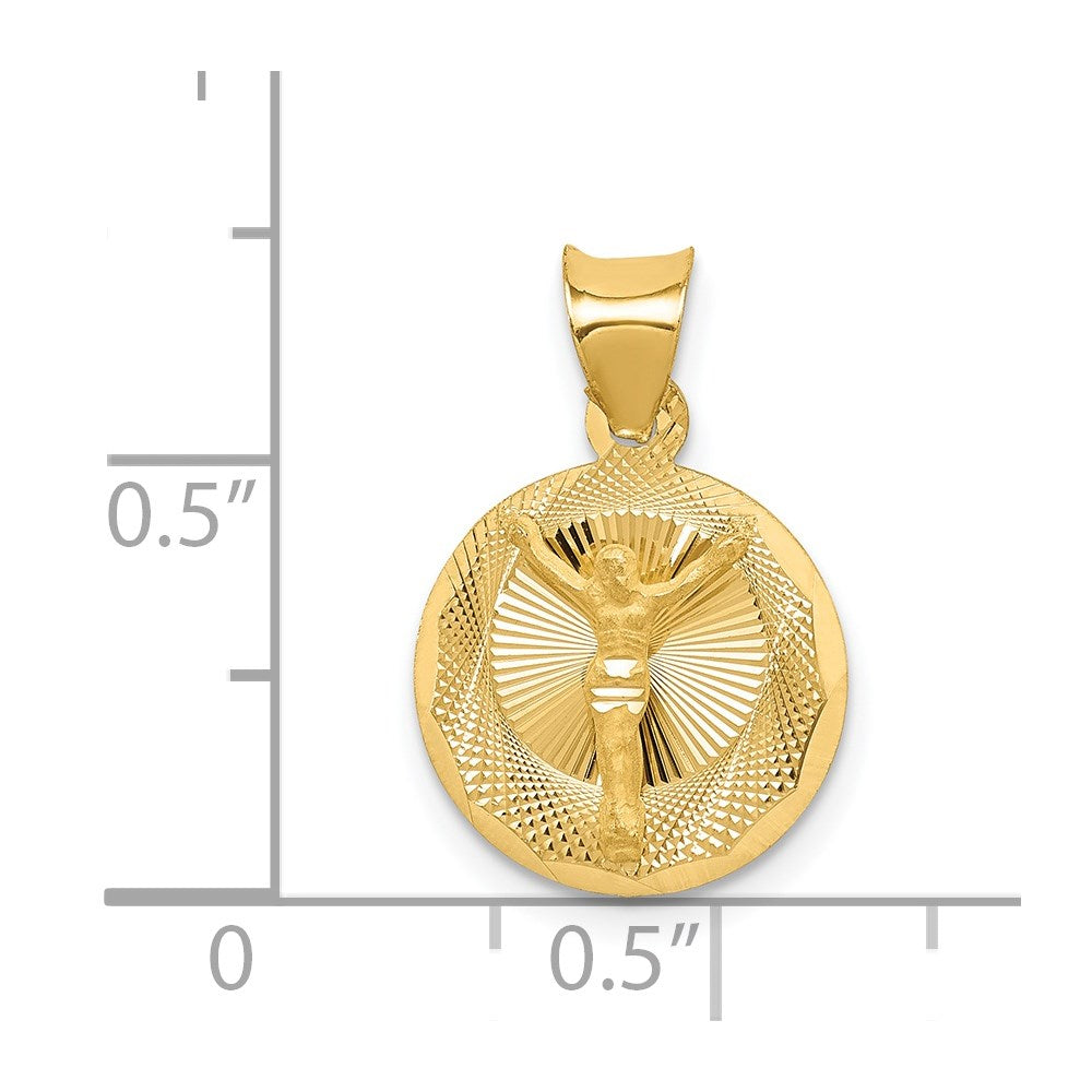 14K Polished Diamond-cut Corpus Circle Pendant