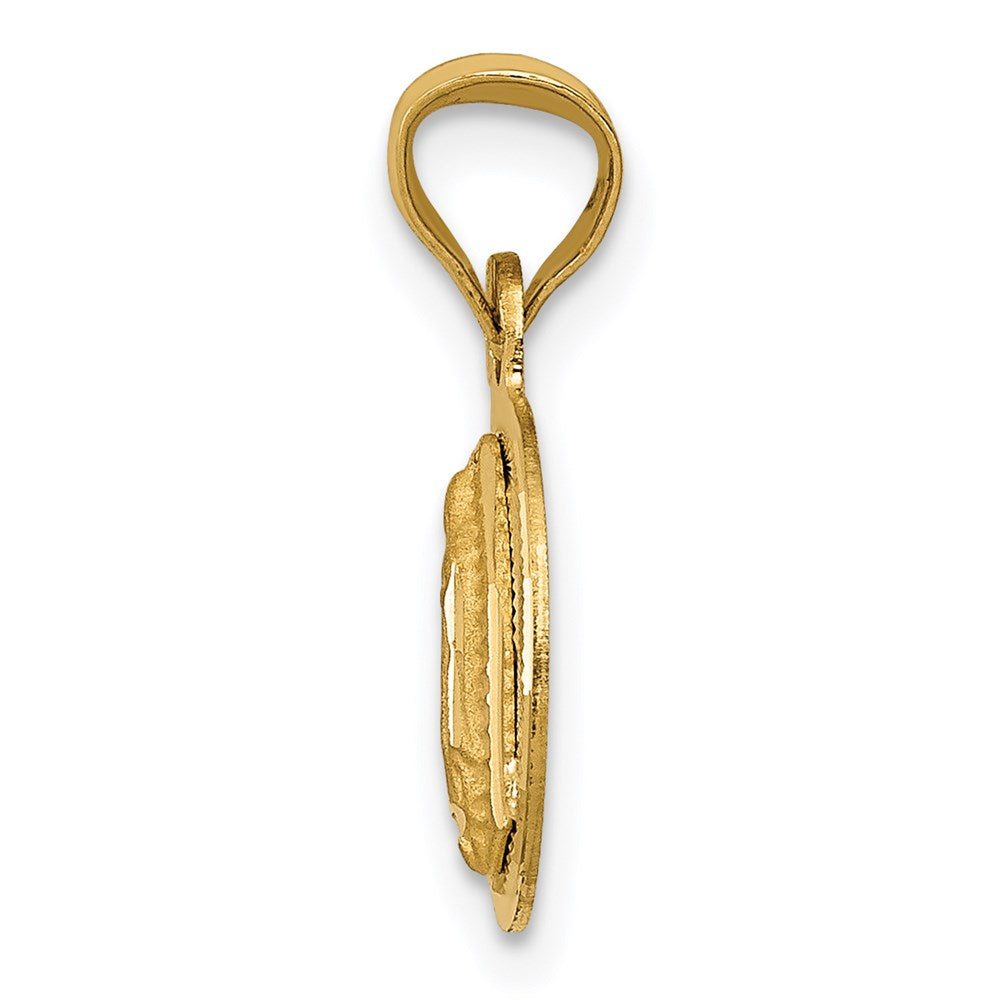 14K Polished Diamond-cut Semi-solid Our Lady Of Guadalupe Round Pendant