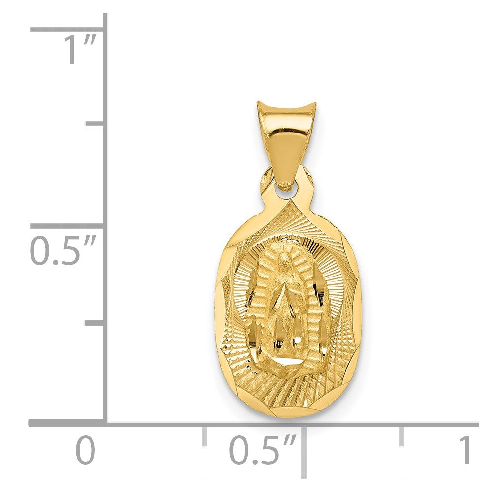14K Polished Diamond-cut Semi-solid Our Lady Of Guadalupe Oval Pendant