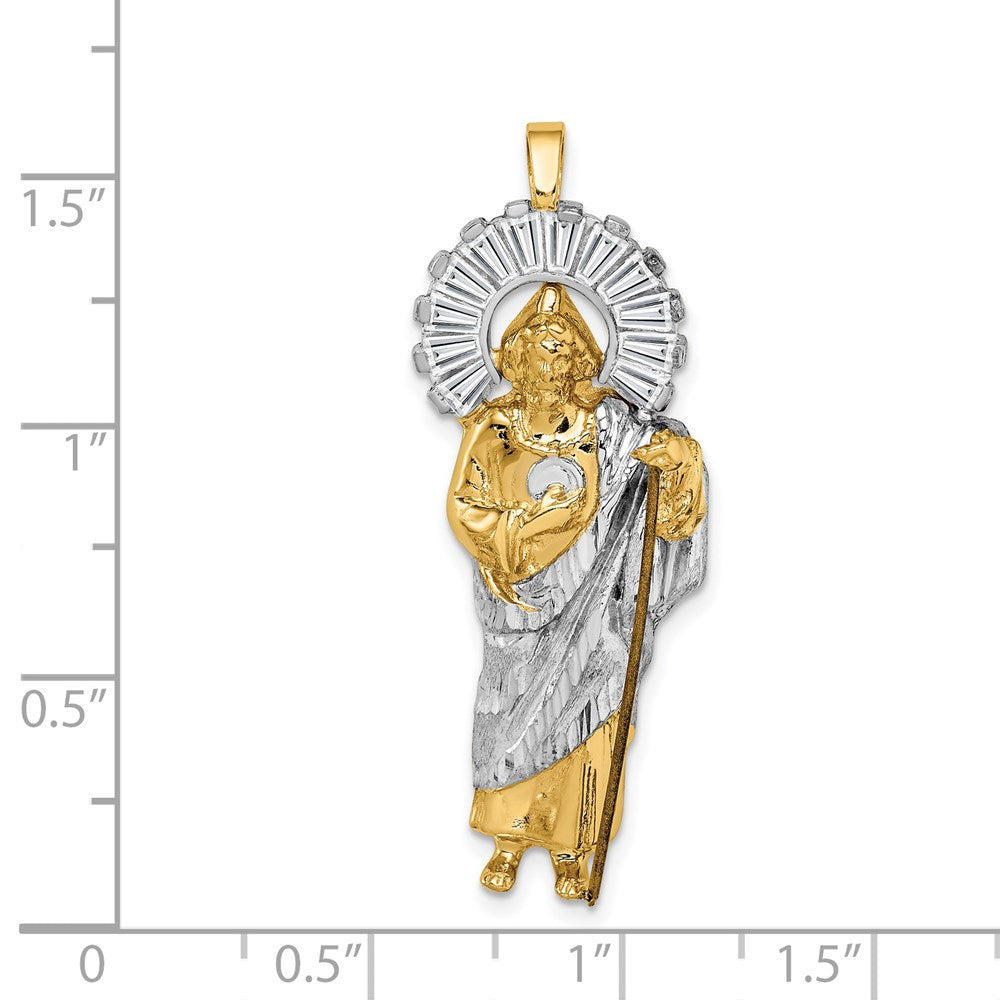 14K and White Rhodium CZ Polished Diamond-cut St. Jude Thaddeus Pendant