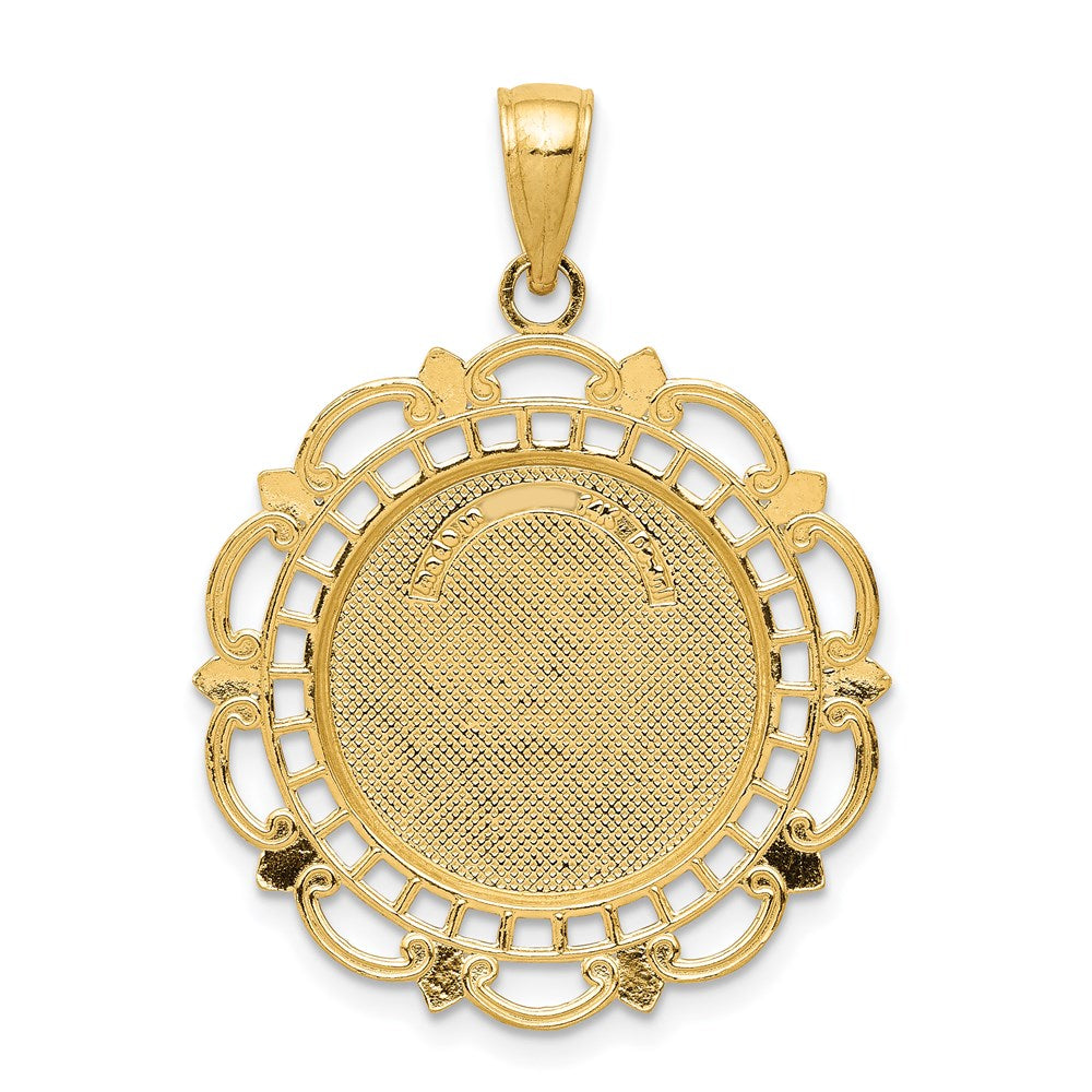 14k Polished Solid St. Michael Medal Scalloped Edge Round Pendant