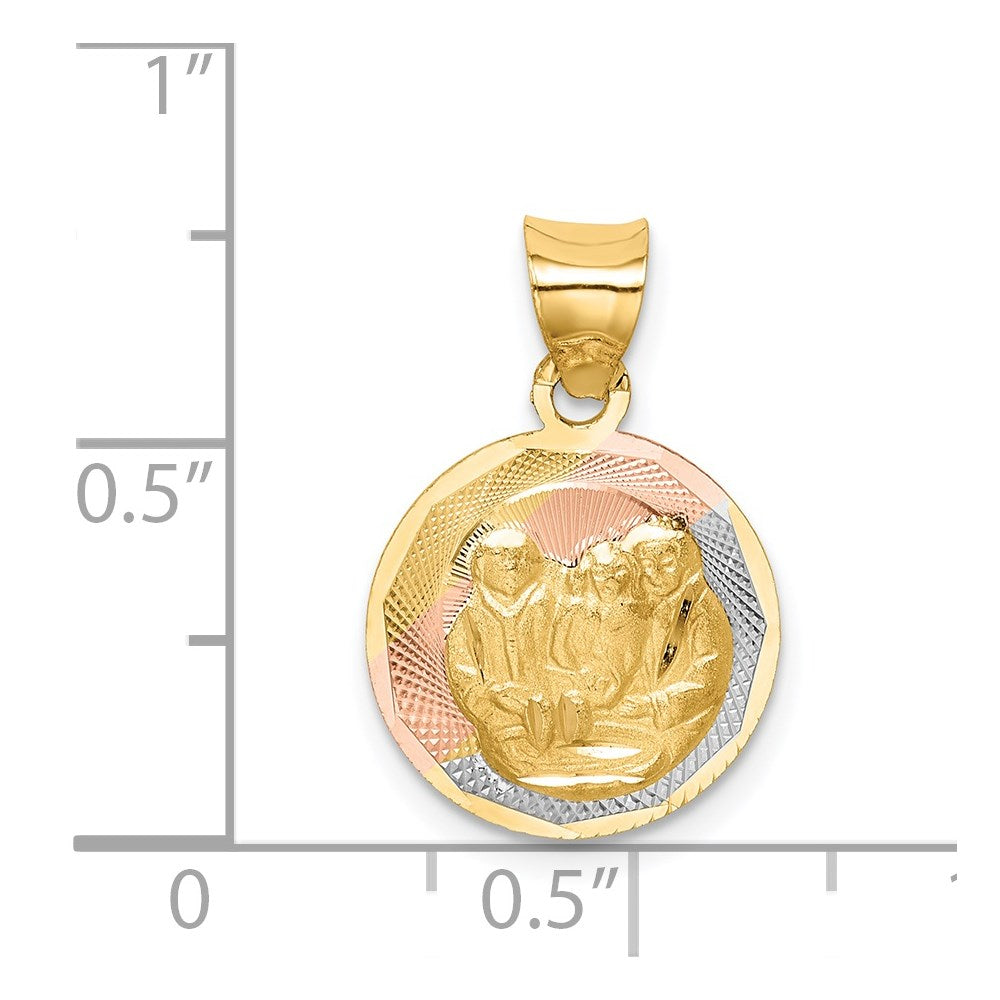 14K with Rose and White Rhodium Diamond-cut Baptism Round Pendant
