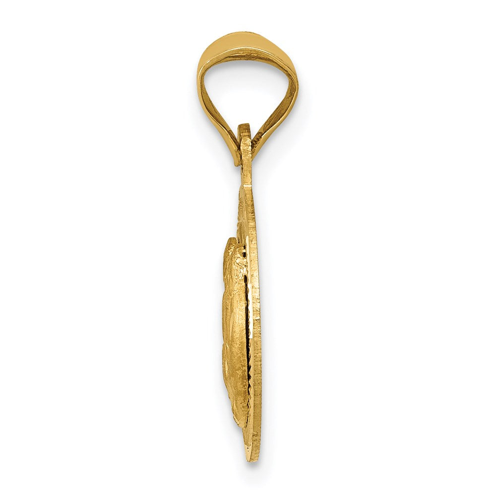 14k Polished and Diamond-cut Baptism Round Pendant