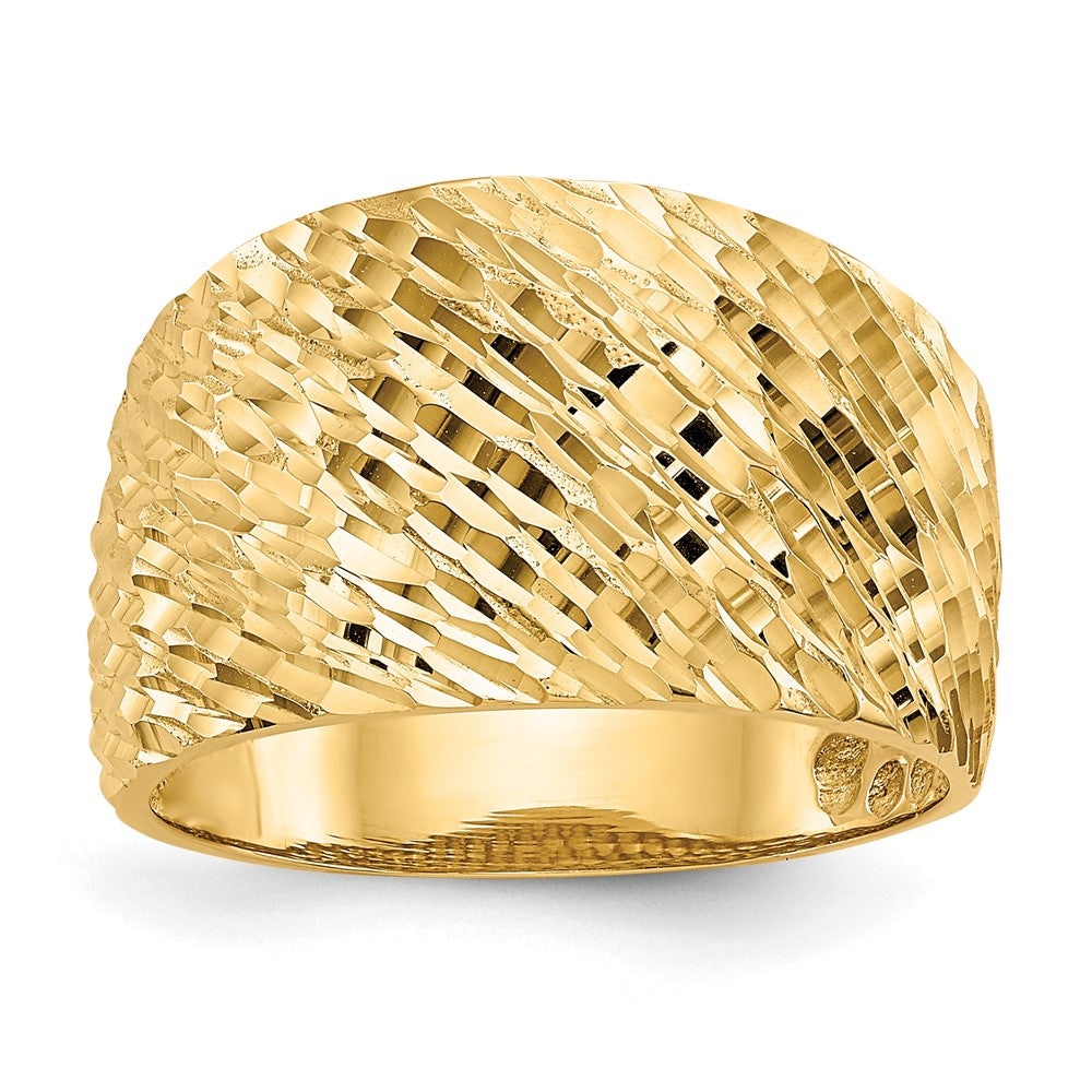 Solid;Polished;14k Yellow gold;Textured;Domed