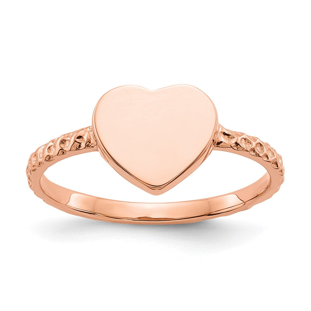 Solid;Casted;Polished;Engravable;14k Rose gold;Textured