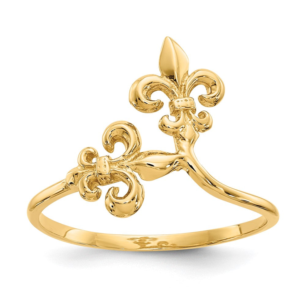 Casted;Polished;14k Yellow gold;Textured;Fleur De Lis