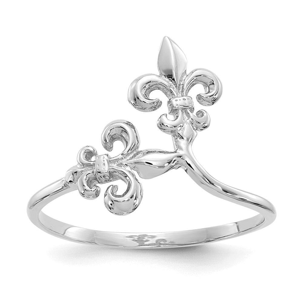 Solid;Casted;Polished;14K White gold;Textured;Fleur De Lis