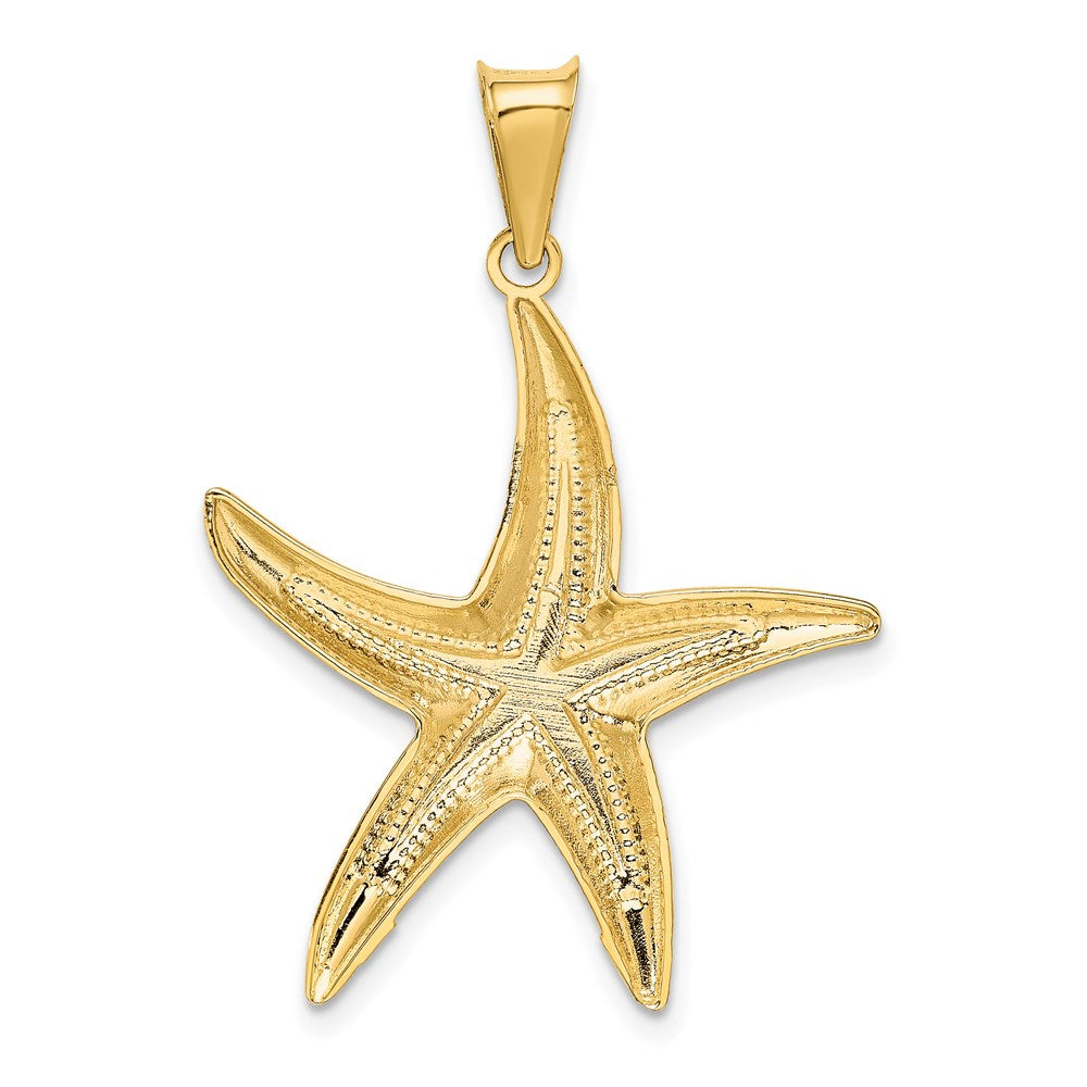 14k and White Rhodium Diamond-cut Polished Starfish Pendant