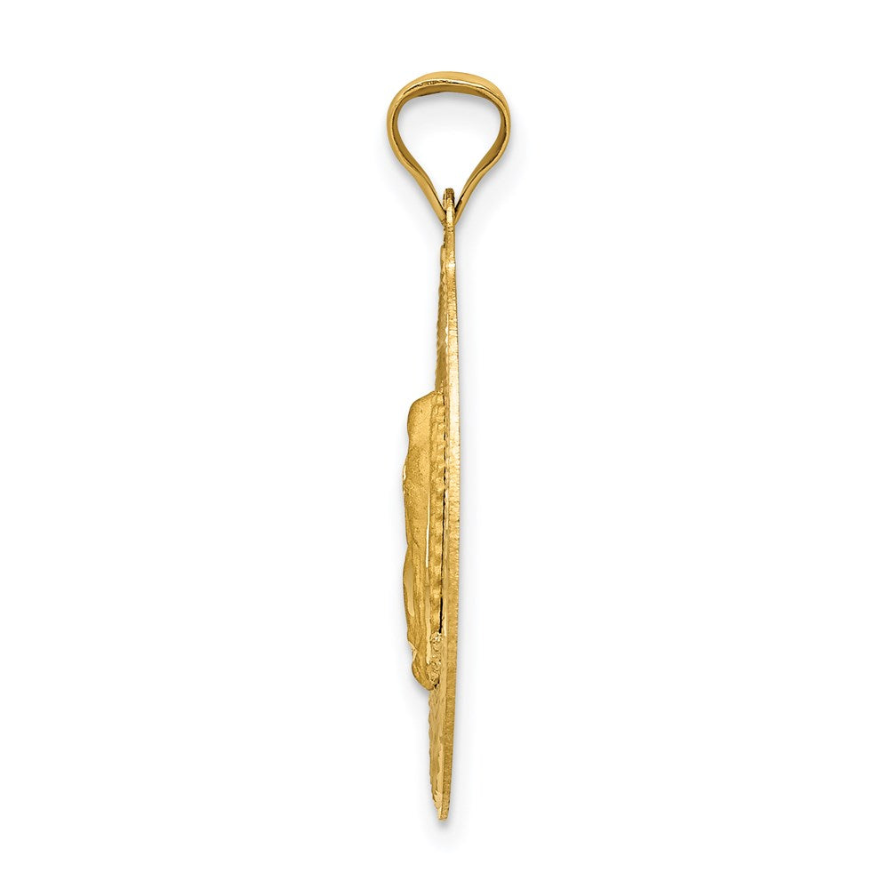 14K with Rose and White Rhodium Diamond-cut Solid Our Lady Of Guadalupe Oval Pendant