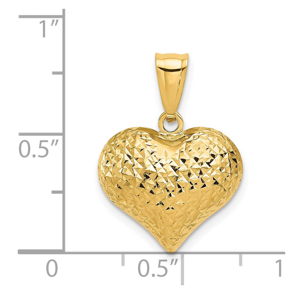 14K Polished and Textured 3-D Puffed Heart Pendant