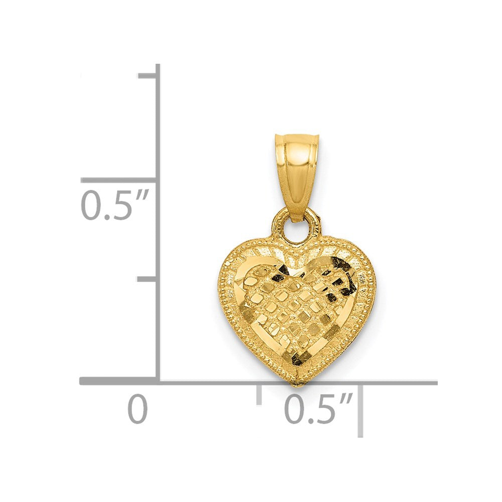 14k Diamond-cut Lattice Heart with Engravable Back Pendant
