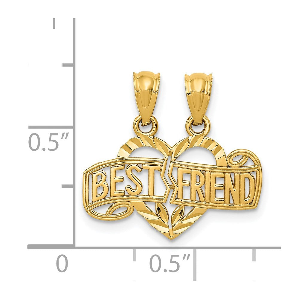 14k Diamond-cut 2-Piece Break-Apart BEST FRIEND Heart Pendant